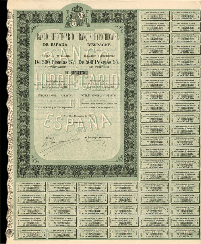 Banco Hipotecario De Espana - 500 Pesetas